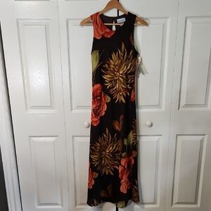 Vintage Breakin Loose Black Floral Maxi Dress SZ 4/6 Tropical Dark Romantic NWT